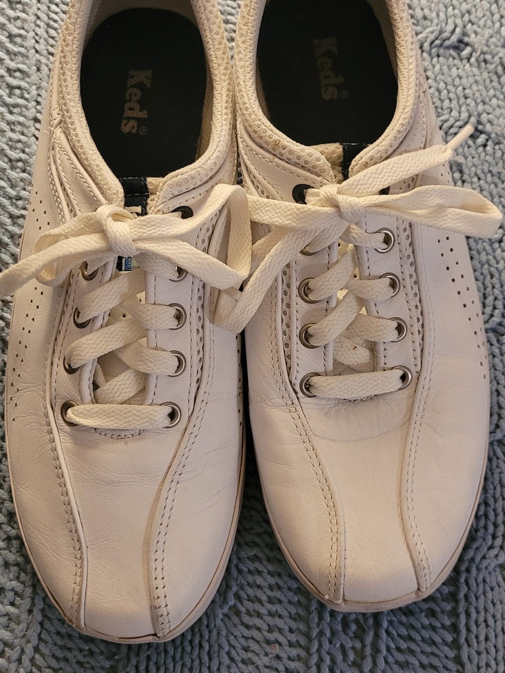Gently Used Keds White Leather Lace-Up Sneakers Size 8